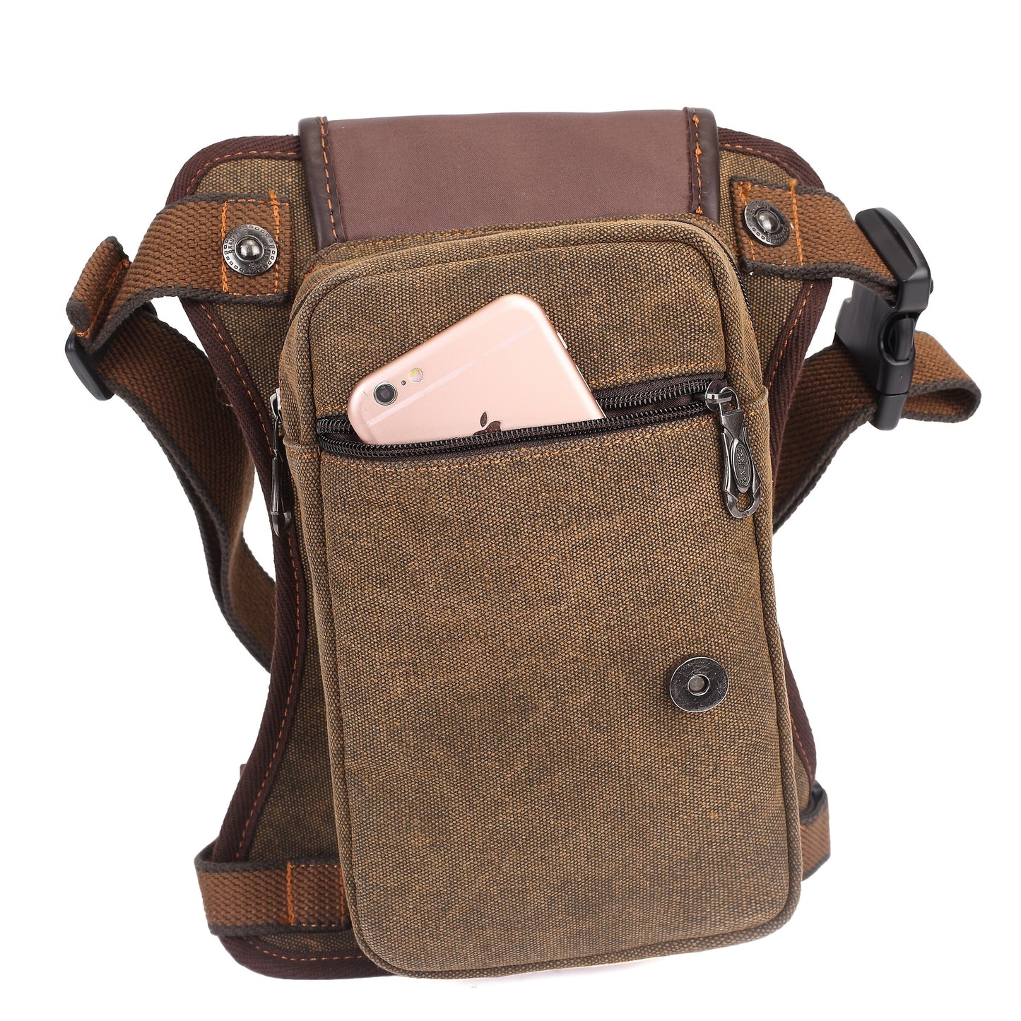 Sling Bag Vintage Brown Canvas Design with Adjustable Strap for Chest, Waist, Shoulder or Leg Carry