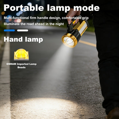 Flashlight 2000-Lumen Rechargeable Searchlight with 2400mAh Battery, Side Lantern and USB Output