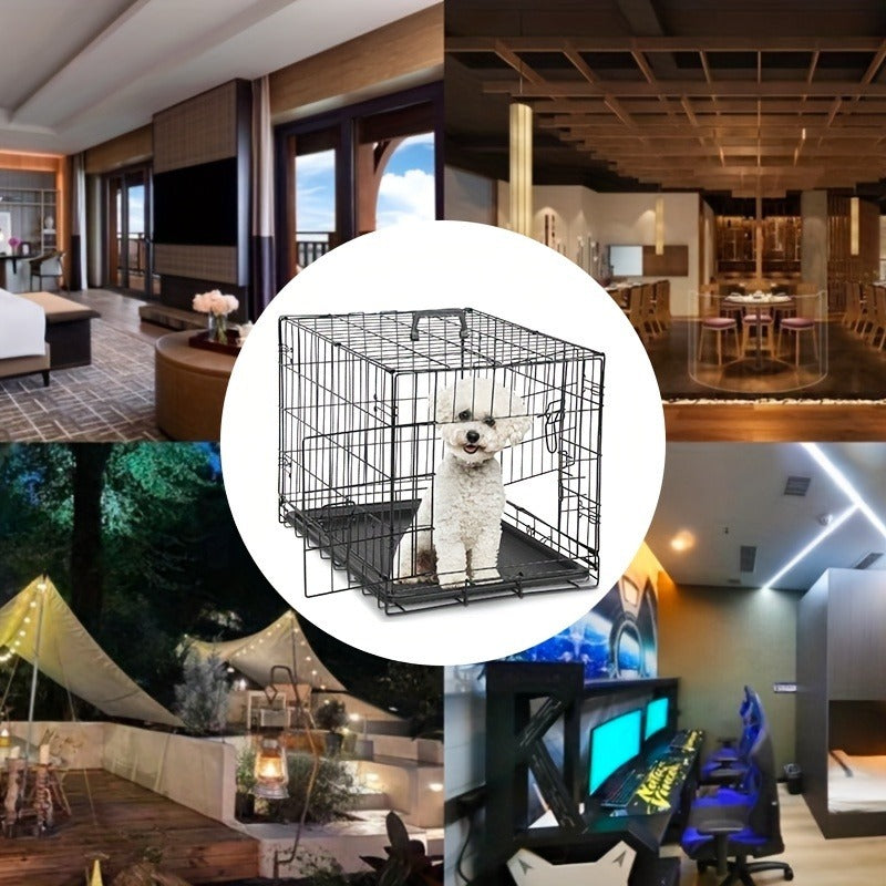 Folding Wire Dog Crate with Divider, Pull-Out Tray, Two Doors and Five Sizes from 24.41 to 48.4 Inches