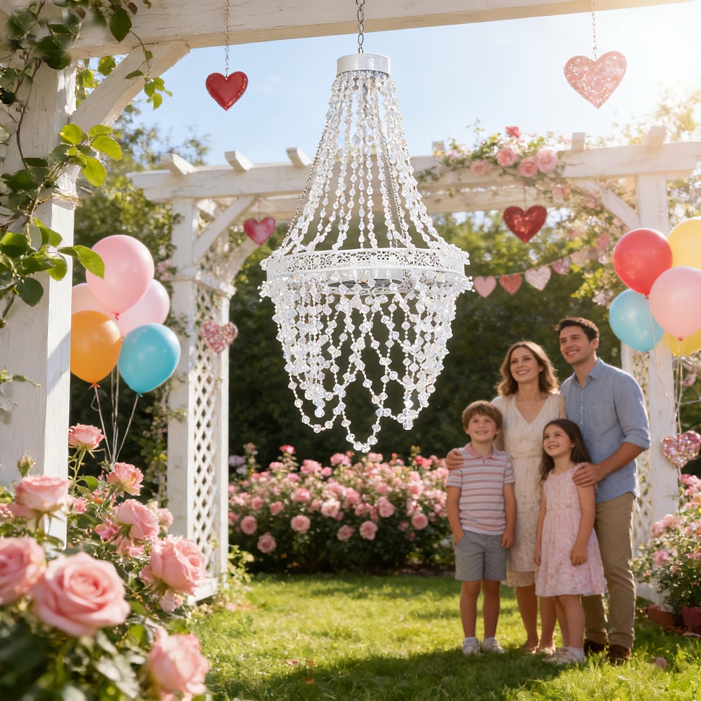 Solar Outdoor Lights 54-LED Hanging Crystal Chandelier in 6-Tier, Oval or Round Style for Gazebo Decor