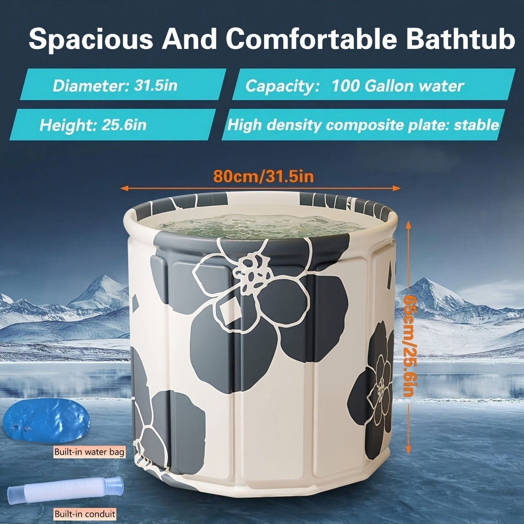 Foldable Soaking Bathtub for Adults Portable Extra Large Free Standing Hot Tub with Temperature Retention Easy Assembly for Small Spaces