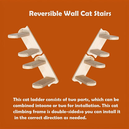 Four-Step Wall-Mounted Cat Ladder with 45.5cm Wood Frame, Rope-Covered Treads and Fastener Points