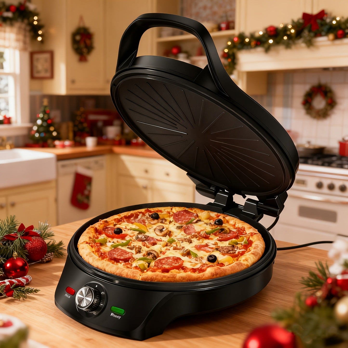 Electric Smokeless Indoor Grill 1500W, 2-in-1 Indoor Grill & Pizza Maker with 30-Min Timer, Auto Shut-Off, 180° Open Flat – BBQ Steak Veggies Quesadilla