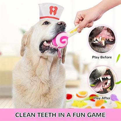 Fourteen-Piece Plush Dog Toy Set with Fruit, Vegetable and Snack Shapes for Supervised Squeaky Play