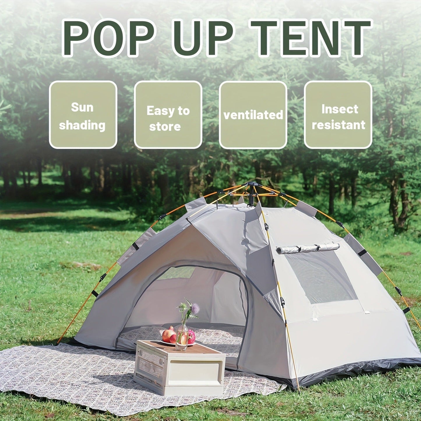 Camping Tent Pop-Up with Dual Doors, Optional Mesh Windows and 1-3 or 3-4 Person Source Options
