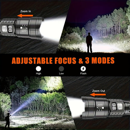 Flashlight 800-Lumen Zoomable Rechargeable Torch with 150m Range in 2, 4 or 8-Piece Packs for Outdoor Use