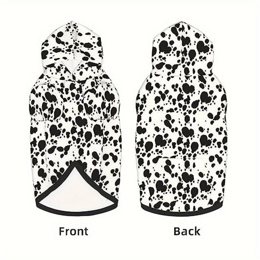 Dog Hoodie Dalmatian Print Pullover Sweatshirt – Soft Polyester Hooded Pet Costume for Small Medium Large Dogs, Autumn Winter Halloween Outfit, Elastic Ribbed Cuffs, Machine Washable