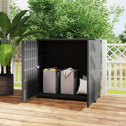 Outdoor Storage Cabinet with Doors & Metal Shelves | Resin