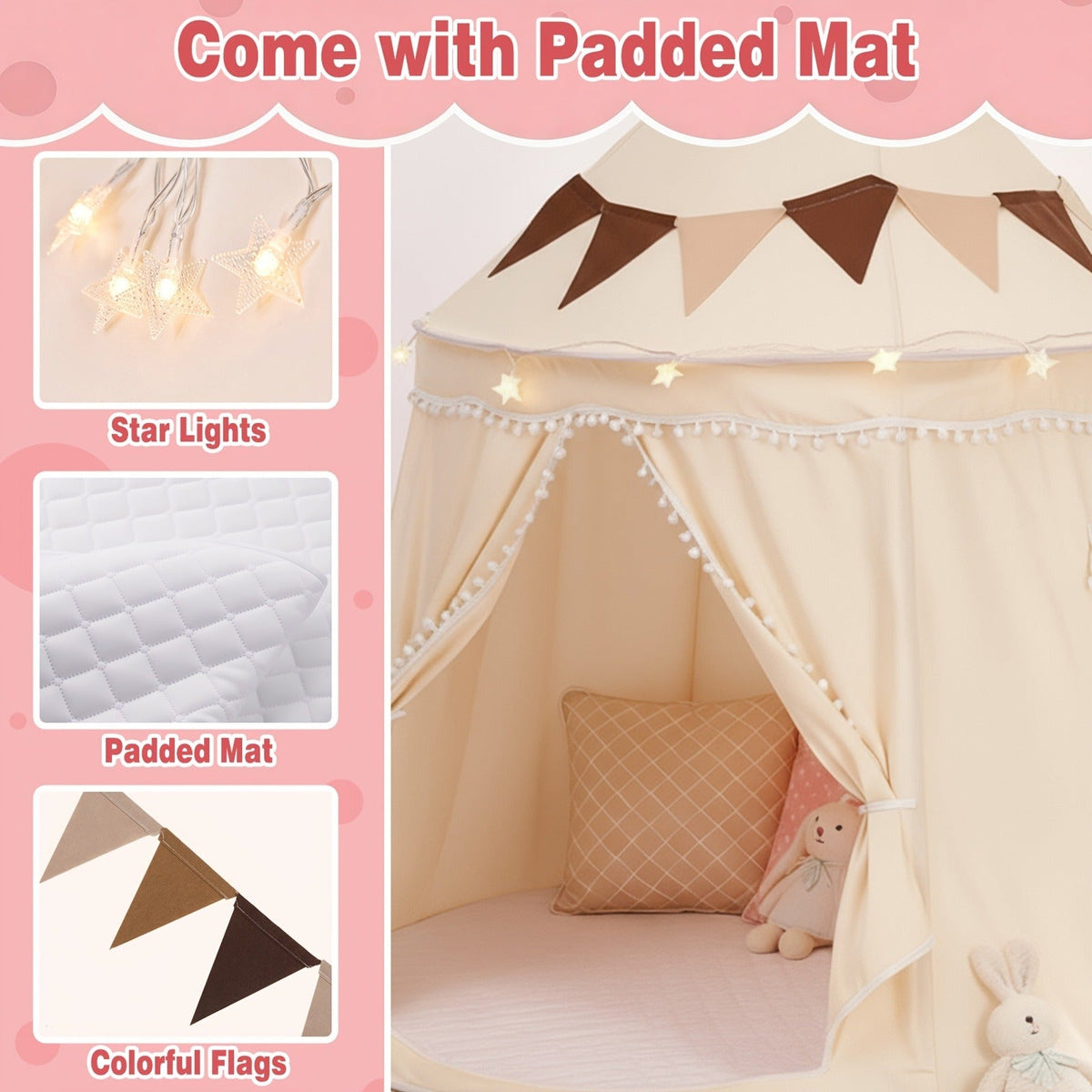 Pop-Up Dome Pet Tent in Three Colors with Basic or Mat, Star Lights and Flag Accessory Options