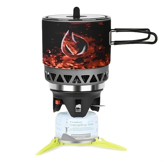 Backpacking Stove Cooking System with Pot Piezo Ignition 1KW Isobutane Burner 1.2L Pot Brackets Included Lightweight Portable for Hiking Camping Fishing Hunting
