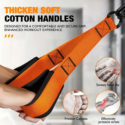 Orange Five-Piece Door-Anchor Resistance Band Set with Three Tubes, Door Anchor and Pictured Handles