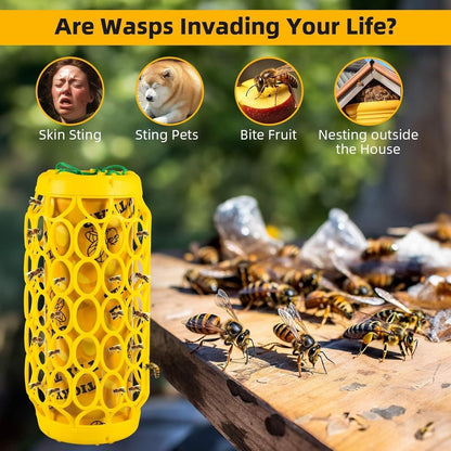 Wasp Trap Outdoor Hanging Reusable Yellow Jacket Trap Carpenter Bee Hornet Catcher with Sticky Bait Killer for Garden Patio Outside
