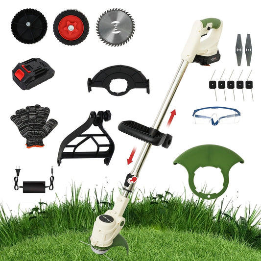 Weed Wacker Cordless 24V Brush Cutter – Electric String Trimmer with 2 Batteries & Charger, 3 Blade Types, Lightweight Battery Powered Weed Eater for Yard, Garden & Lawn Trimming