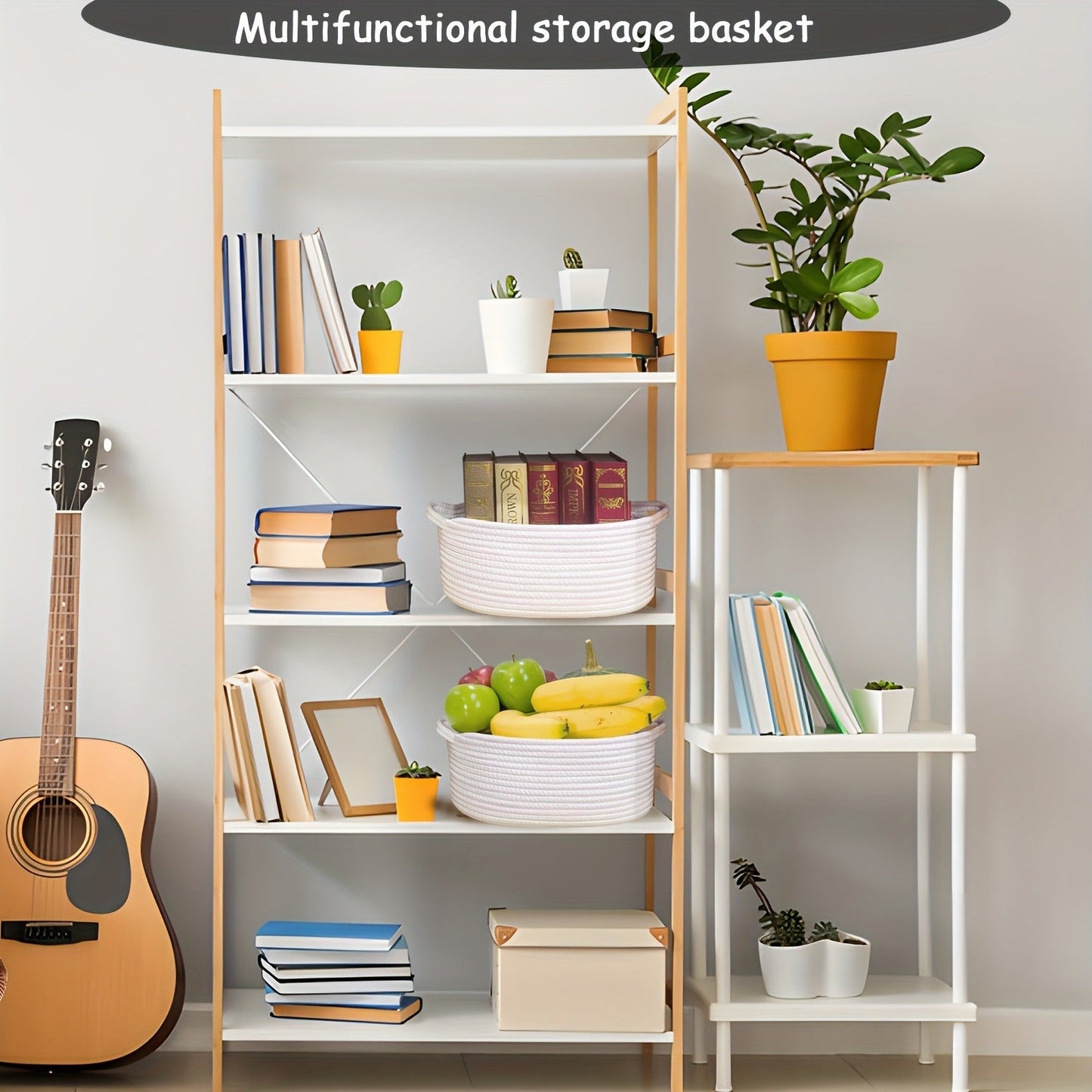 Woven Gift Basket with Handles Cotton Rope Storage Basket for Shelves Room Decor Cat Dog Toys Organizer Bin 2/4 Pack
