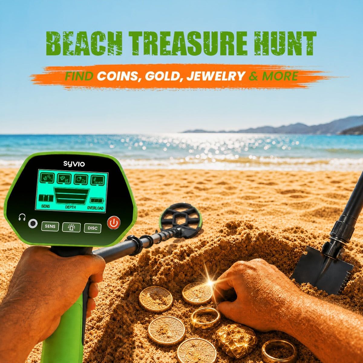 LCD Metal Detector with 8-Inch Search Coil, Adjustable Shaft and Green, Yellow or Basic-Version Options