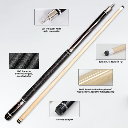 58-Inch Canadian Maple Pool Cue with 12.5mm Tip, Quick-Release Joint and Five Z-Series Graphics