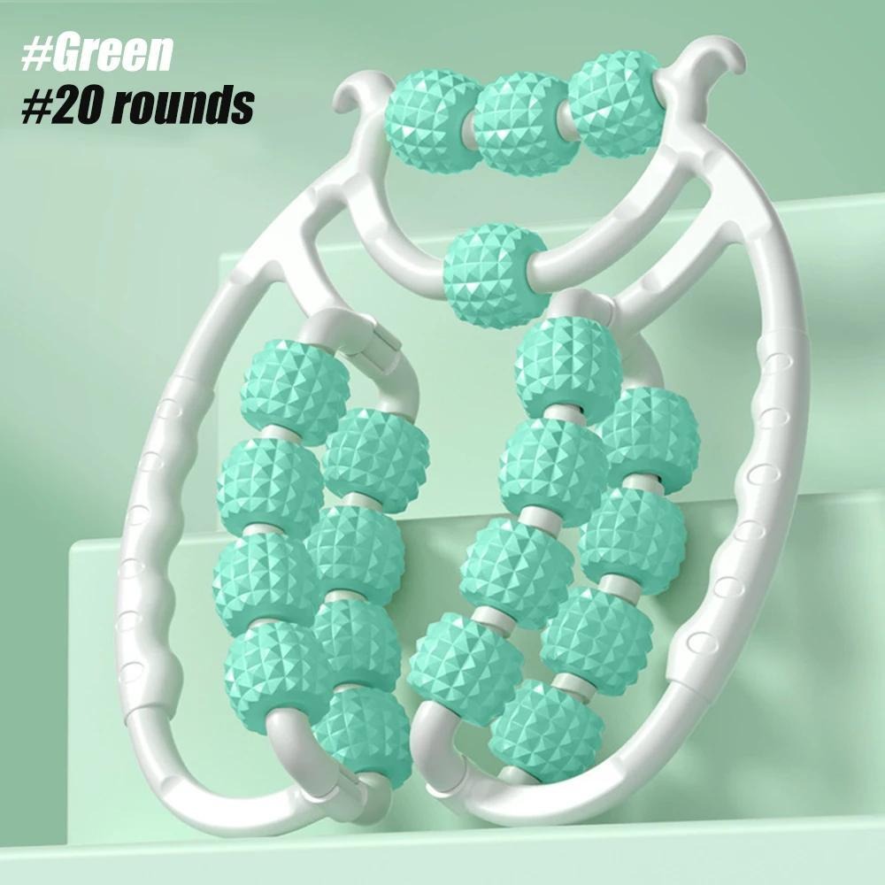 Twenty-Wheel Manual Leg Roller with Textured Rotating Nodes, Dual Handles and Pink or Green Options