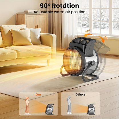 1500W Round Portable Space Heater with Two Top Controls, 90° Adjustable Stand and Remote Option