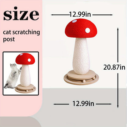 Cat Scratching Post Mushroom Sisal Board with Spinning Ball Track Interactive Toy for Cats and Kittens Stable Non-Slip Base Large