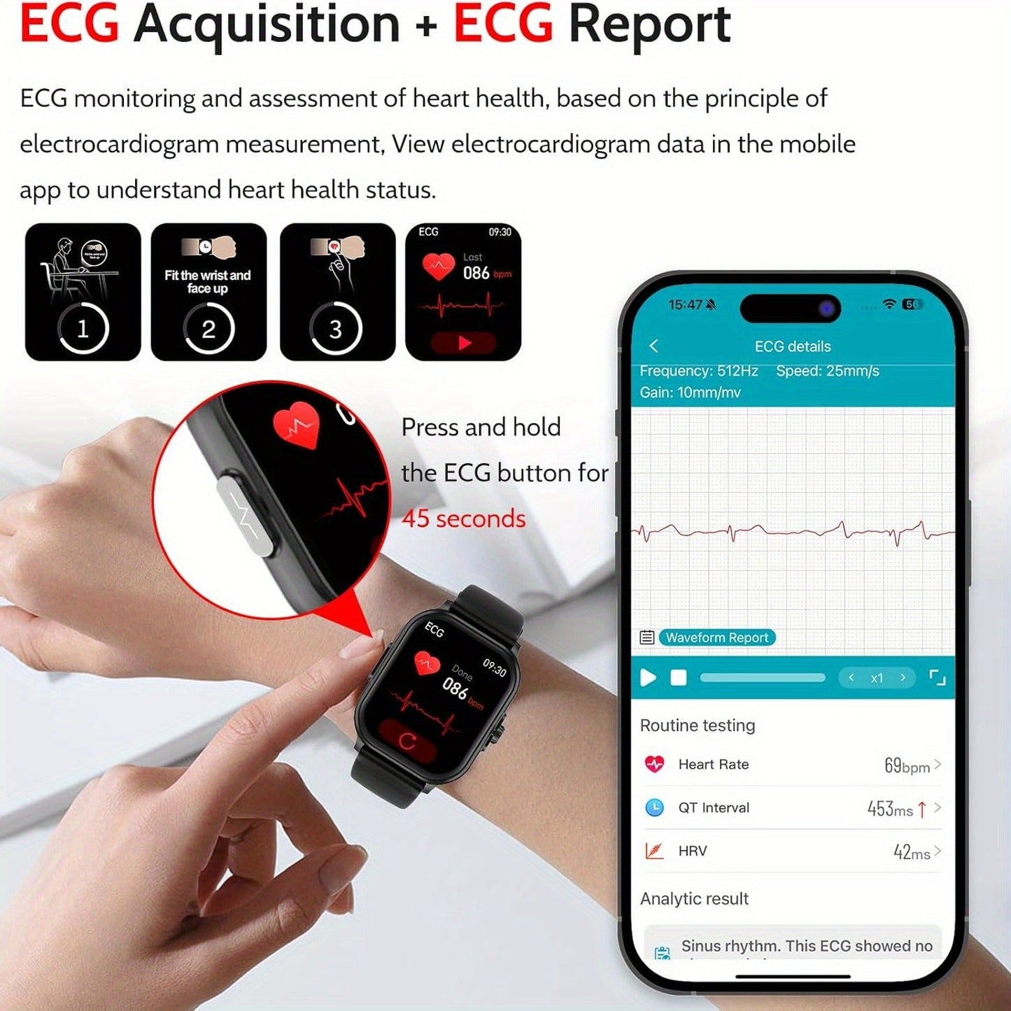 Smart Watch 2.01-Inch Display with Bluetooth 5.1 Calling, 280mAh Battery and Black or Pink Band