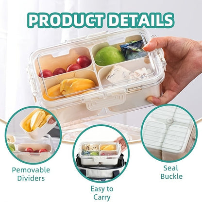 Snack Tray with Lid & Separate Compartments 2-Pack Portable Bento Box – BPA-Free PET Dishwasher Safe Divided Platter for Picnic Lunchbox Party Office Travel Kids