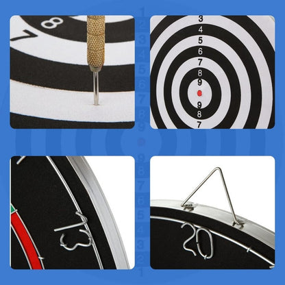 18-Inch Sisal-Style Bristle Dartboard Set with Six Steel-Tip Darts, Metal Hanging Bracket and Number Ring