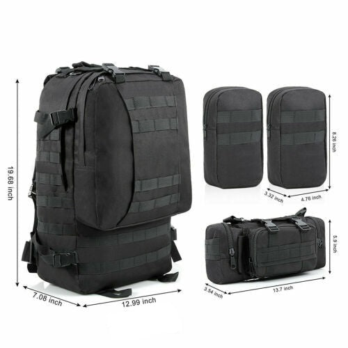 60L Tactical-Style Backpack with Three Detachable Pouches, MOLLE Webbing and Six Color Checkout Options