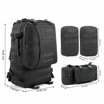 60L Tactical-Style Backpack with Three Detachable Pouches, MOLLE Webbing and Six Color Checkout Options