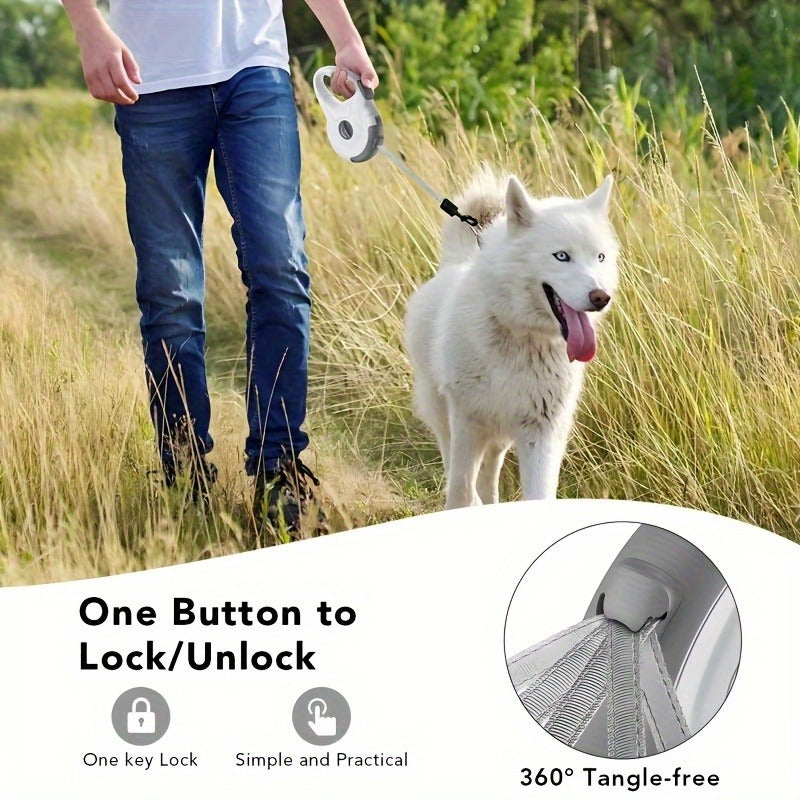 Retractable Dog Leash with 16-Foot Tape and Five Red, Black or Pink Light and No-Light Configurations