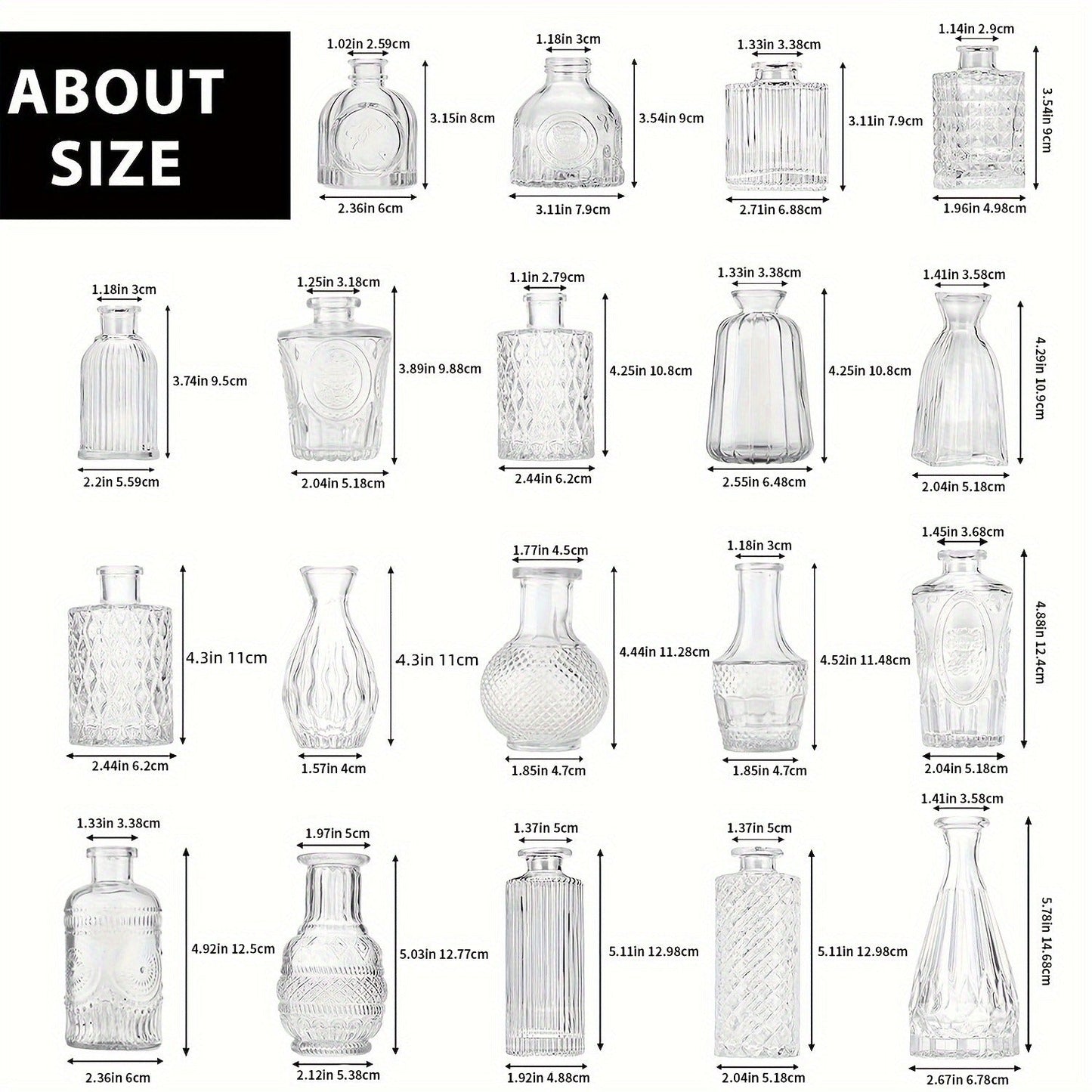 Clear Glass Bud Vase Assortment in 12-, 18-, 30-, 54- or 64-Piece Sets for Wedding and Table Displays
