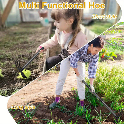 Garden Cultivator Hoe 2-in-1 60 Inch Long Handle Steel Tiller Blade & 3-Prong Cultivator Head for Weeding Tilling Loosening Soil Planting Lightweight