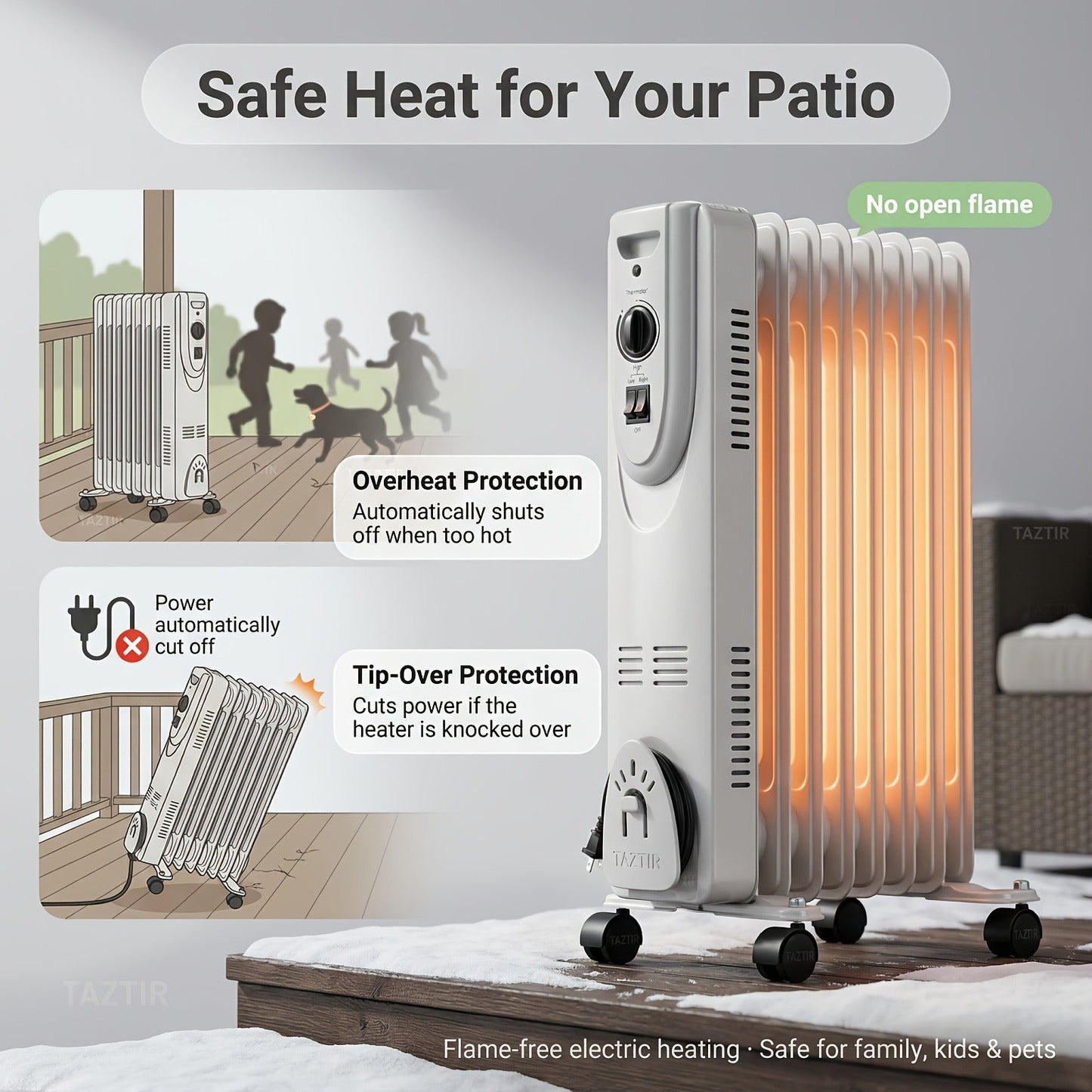 1500W Oil-Filled Radiator Heater with 600W, 900W and 1500W Modes, Thermostat and Caster Wheels
