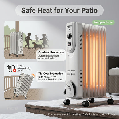 1500W Oil-Filled Radiator Heater with 600W, 900W and 1500W Modes, Thermostat and Caster Wheels