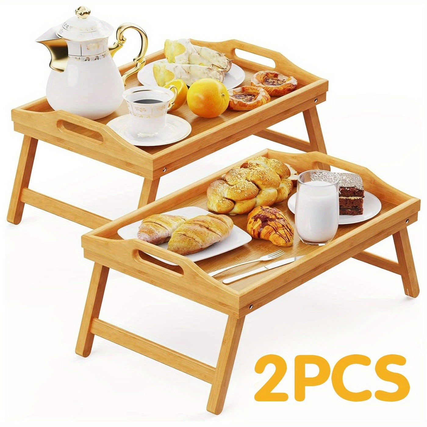Folding Bed Tray with 19.5 x 12-Inch Surface, Carry Handles and One- or Two-Pack Color Options
