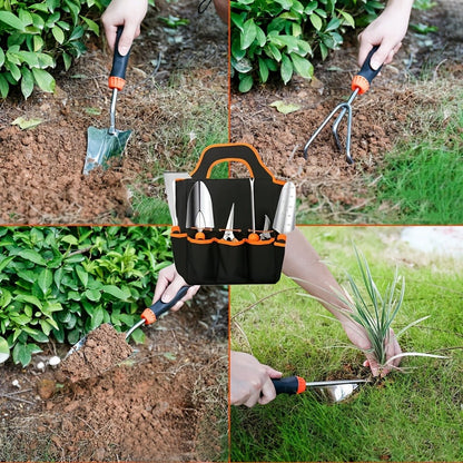 Garden Tool Set 10-Piece | Heavy Duty Stainless Steel Trowel Pruner Rake Weeder with Tote Bag | Ergonomic Non-Slip Grip Gardening Kit Gift for Women Men