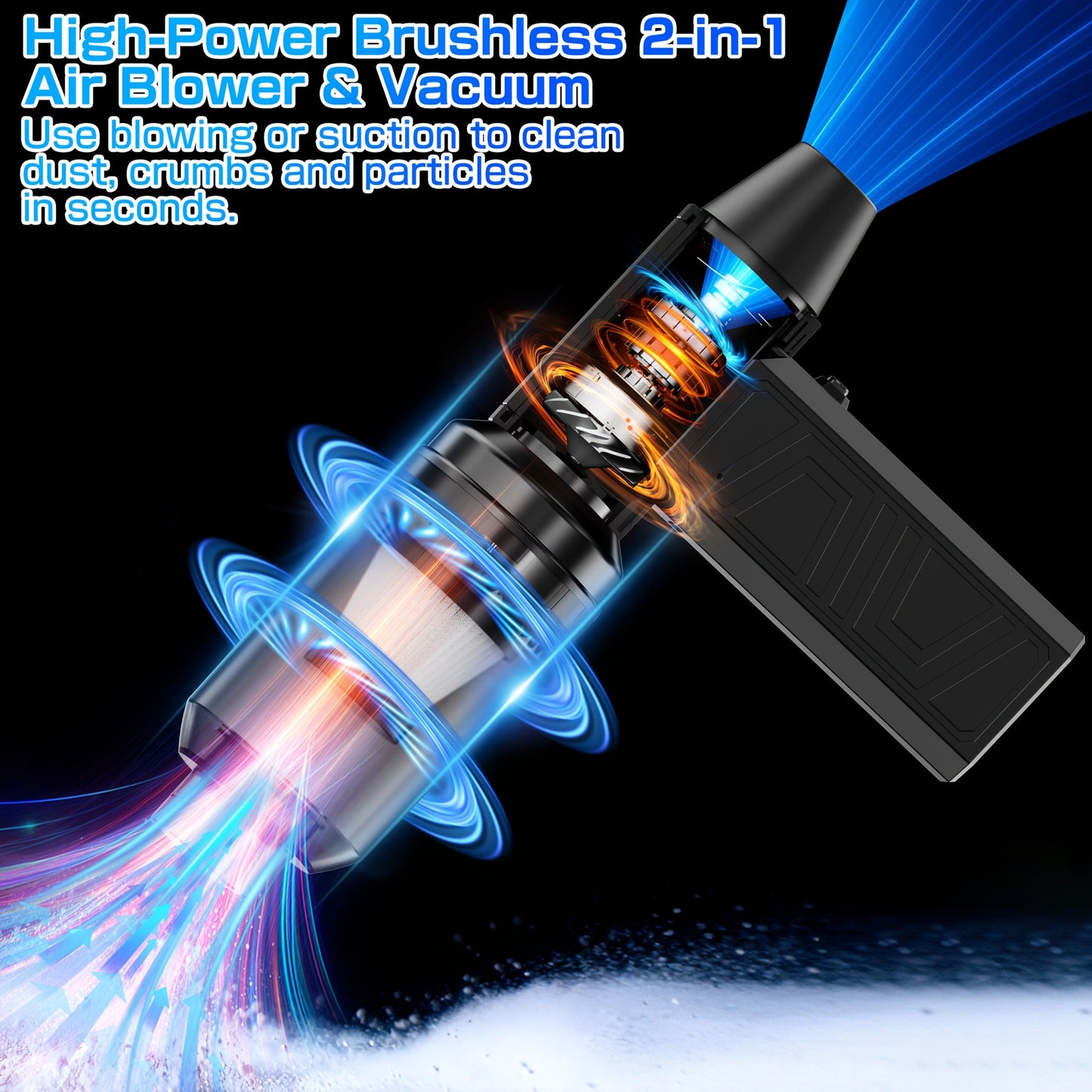 Mini Pistol-Grip Electric Air Duster with Six Nozzles and Optional Dust-Collection Bin Set