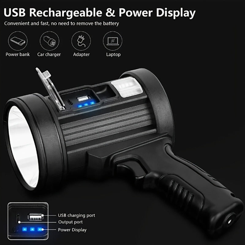 Flashlight IPX4 Solar and USB Rechargeable Searchlight with Six Modes and Three Color Filters