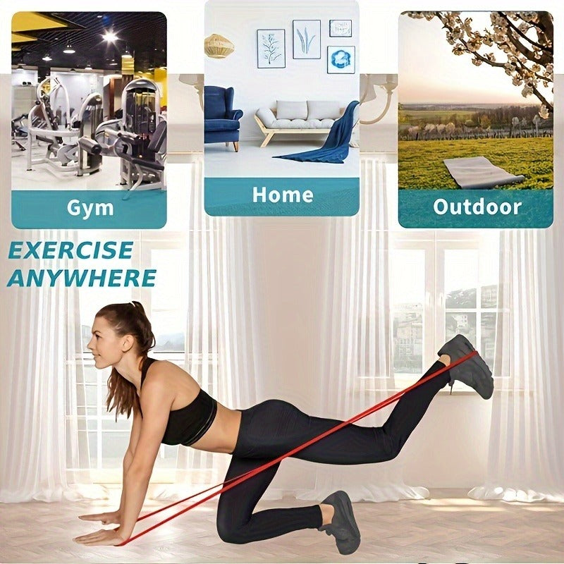 Four-Piece Color-Coded Long Loop Resistance Band Set with Pictured 15-125 lb Labels and Storage Bag