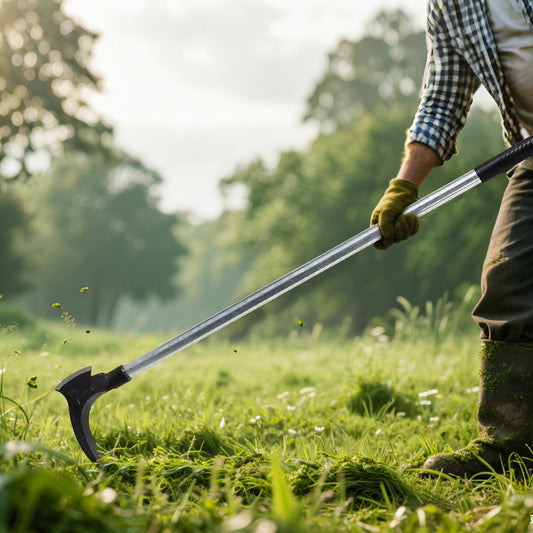 Garden Sickle Double Blade High-Manganese Carbon Steel with 39-Inch Handle, Sharp Curved Weeding Scythe for Grass Cutting, Mowing, Brush Clearing and Agricultural Use
