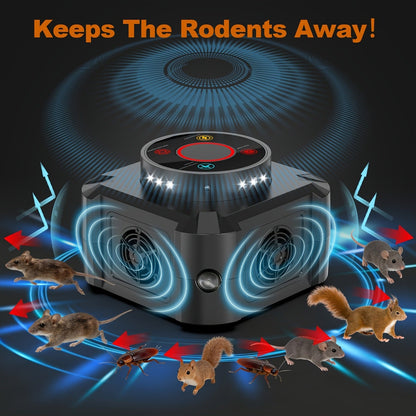 Four-Mode Ultrasonic Pest Control Device with 12 LED Strobes, Independent Switches and One or Two-Pack Options