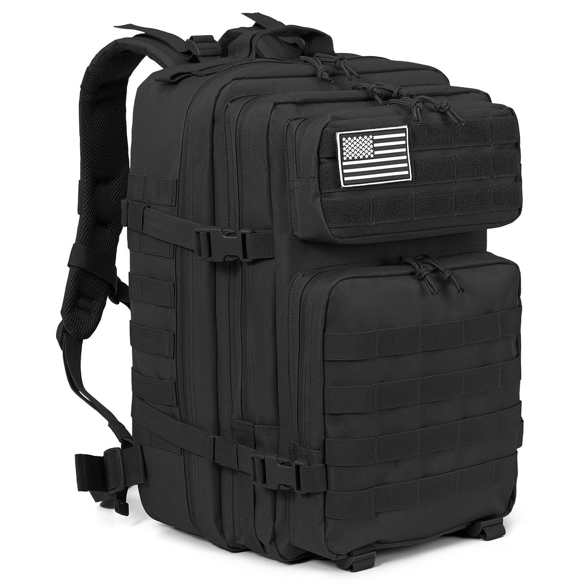 45L-Labeled Tactical Backpack with Front Utility Pockets and Black, Green, Khaki or Purple Options