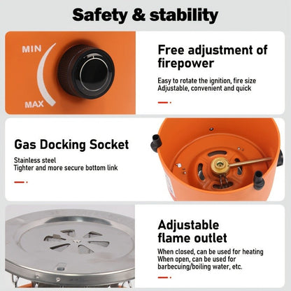 Portable Propane Camping Stove Heater 9000 BTU, 3-in-1 Indoor Outdoor Gas Burner with Adjustable Flame, Carrying Case, Emergency Preparedness