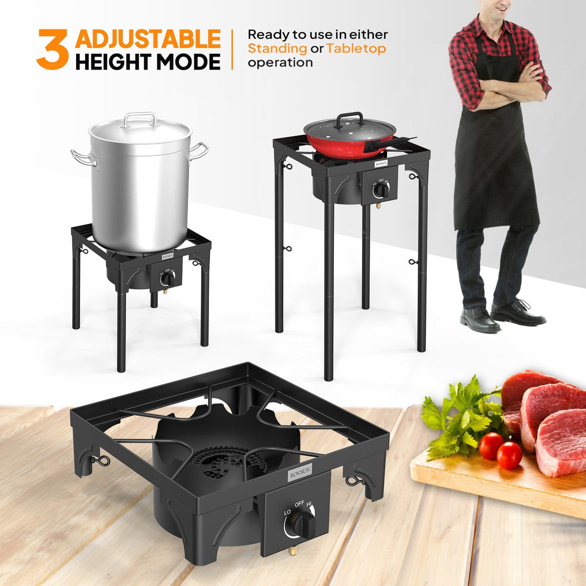 Outdoor Propane Burner Stove Cast Iron High Pressure Gas Cooker with Detachable Stand Legs