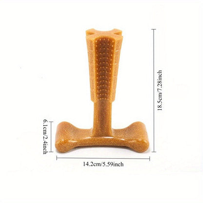 T-Shaped Textured Dog Chew Toy in Brown with Raised Nubs and Approx. 7.28 x 5.59-Inch Size