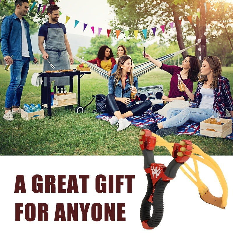 Stainless Steel Precision Slingshot Set – Heavy-Duty Hunting Slingshot with Ergonomic Non-Slip Grip & Golden Accents | Wolf Style Catapult for Target Practice, Outdoor Sports & Small Game Hunting | Compatible with Standard Slingshot Ammo