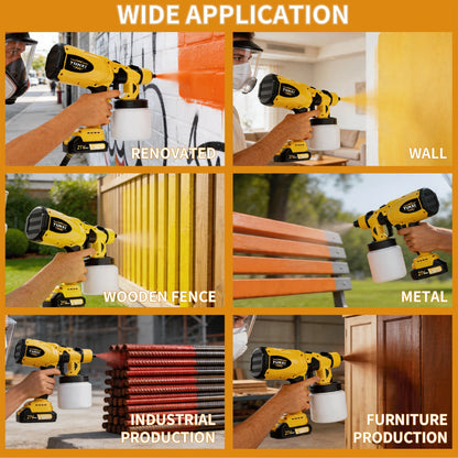 Electric Paint Sprayer Cordless Rechargeable 500ml HVLP Spray Gun Adjustable Modes for Walls Wood Cars Furniture Decks Indoor Outdoor