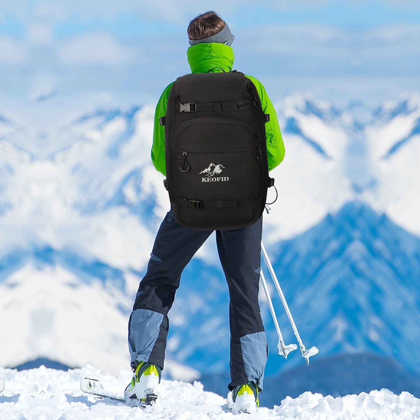 Ski Boot Bag Snowboard Backpack 40-50L Large Capacity Snow Gear Bag for Skiing Helmet Goggles Gloves Snowboard Accessories Winter Sports Equipment Bag Black