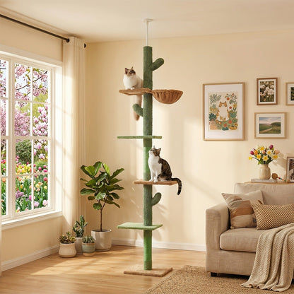 90-107.9-Inch Floor-to-Ceiling Cat Tree with Four Platforms, Tension Post and Five Style Options