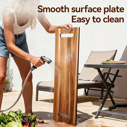 Extra-Long 36 x 11-Inch Wood-Color Charcuterie Board with Recessed Handles and Two Display Stands