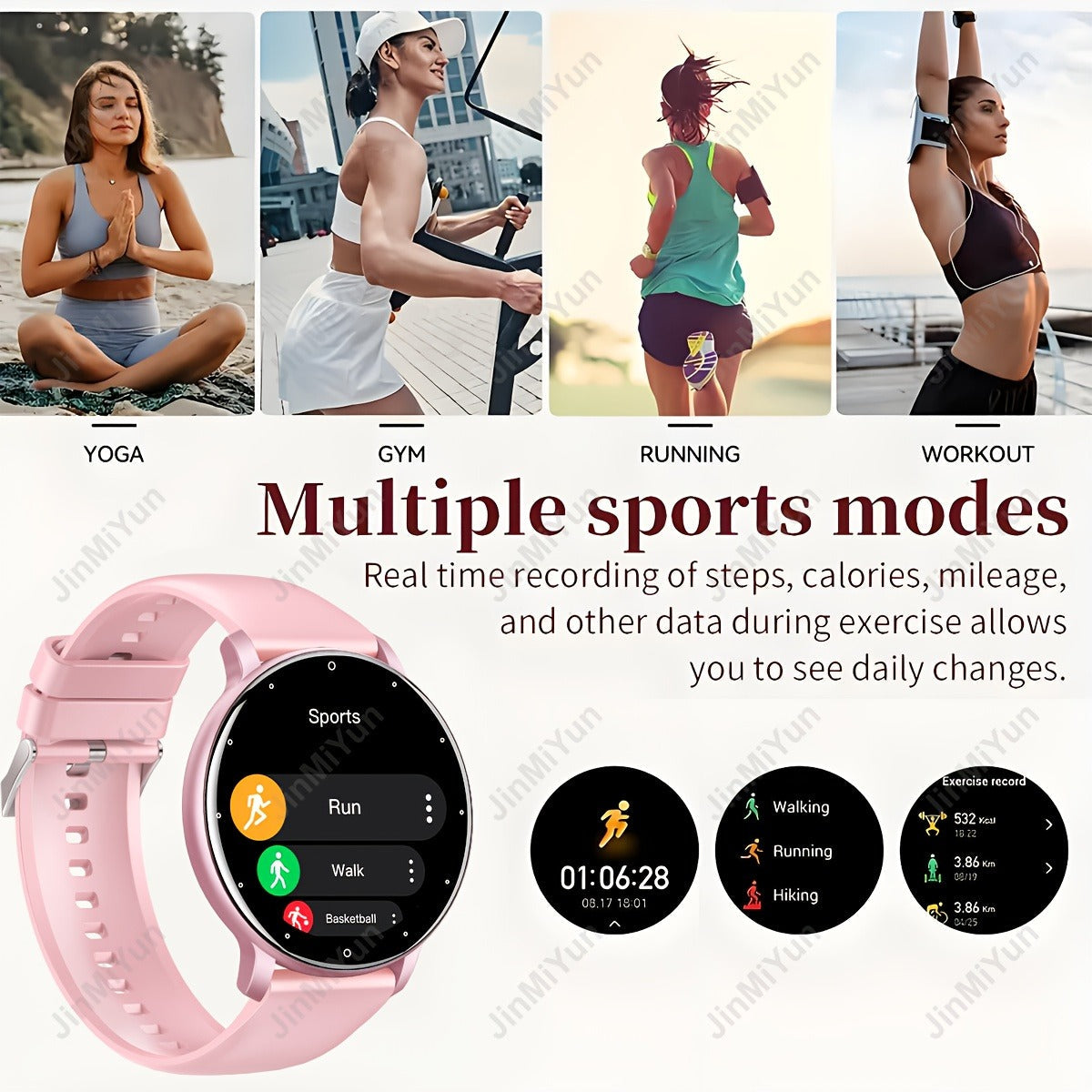 Smart Watch 1.5-Inch Round Display with Wireless Calling, Custom Faces and Black Silicone Band